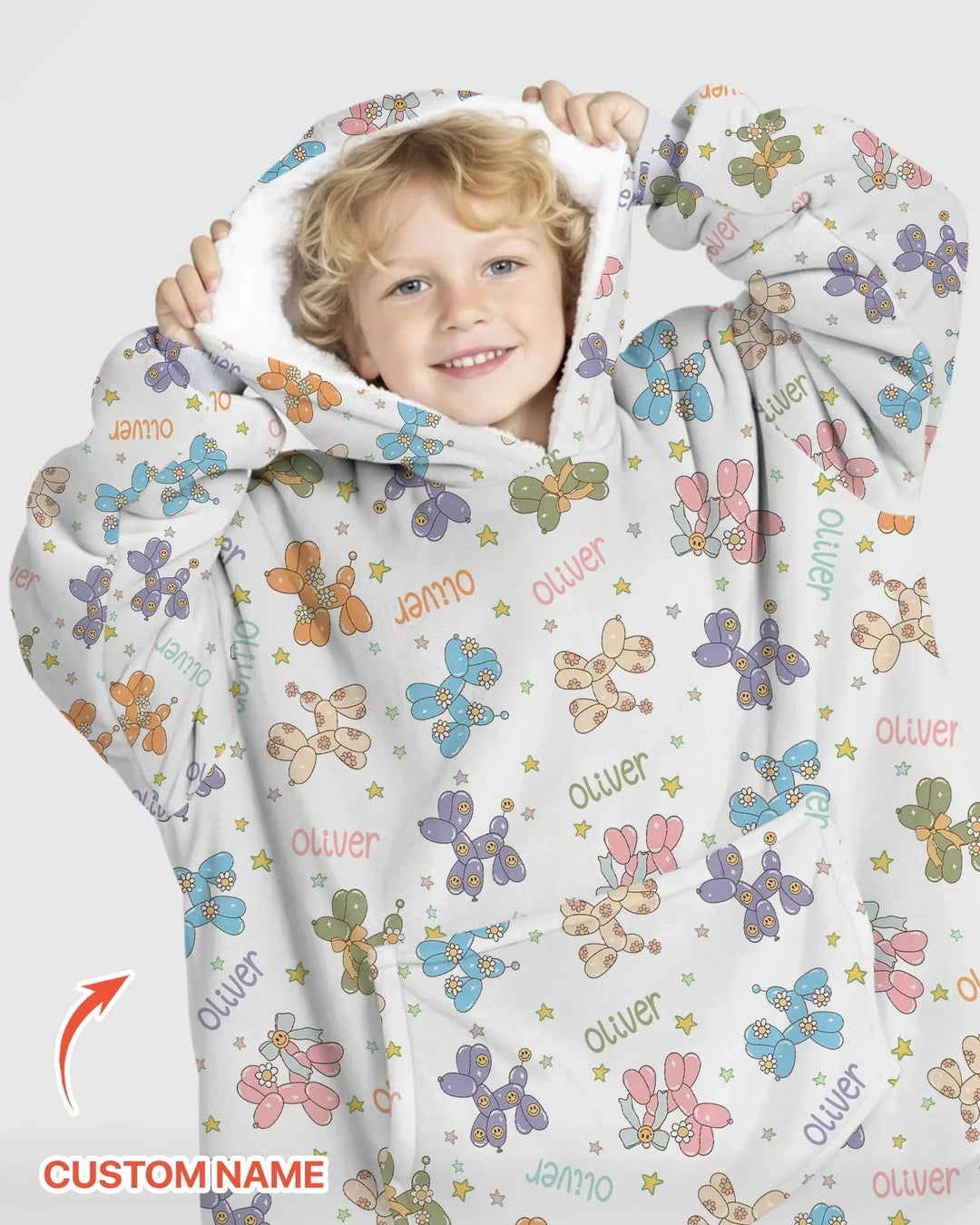 Custom Name Balloon Dog Blanket Hoodie