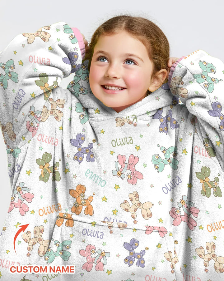 Custom Name Balloon Dog Blanket Hoodie