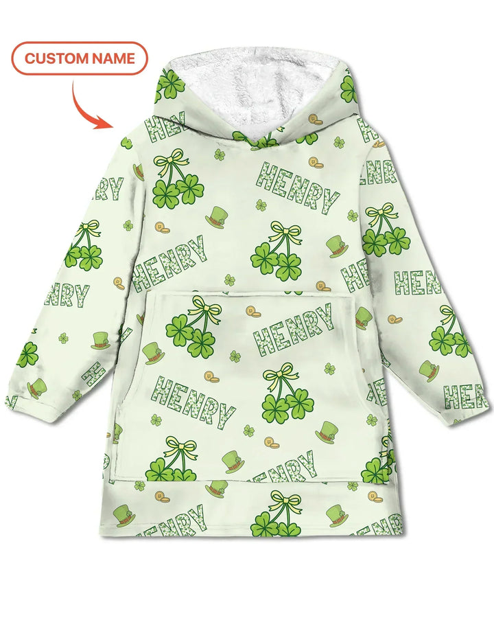 Custom Name Lucky Little Shamrock Blanket Hoodie