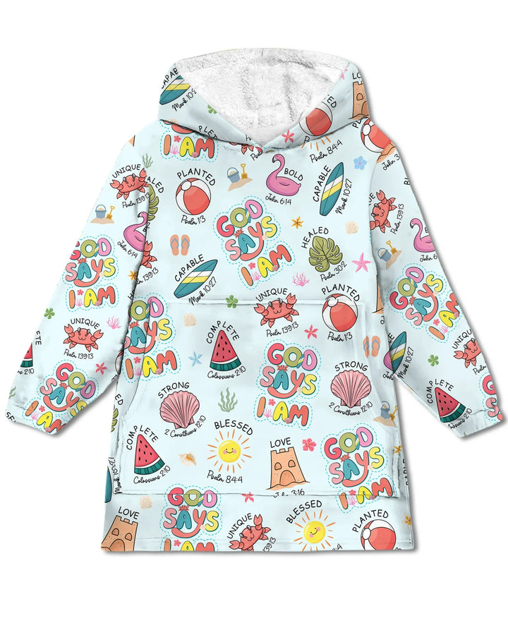 Ocean Breeze, God Says I Am  Wearable Bamboo Blanket Hoodie
