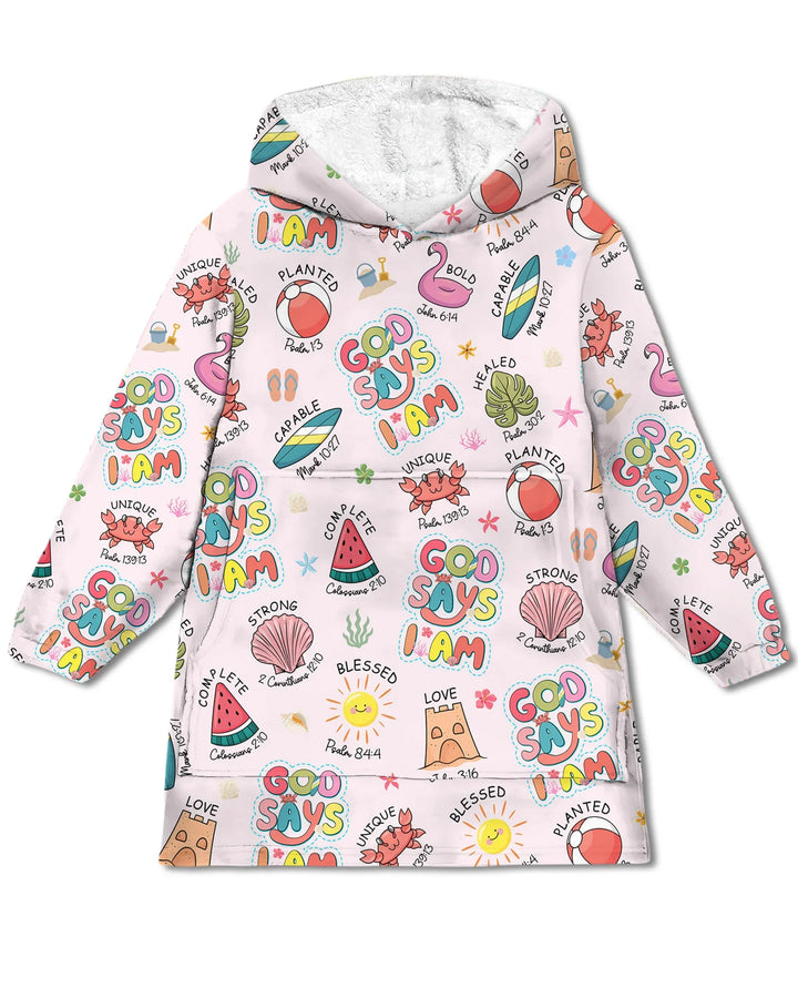 Ocean Breeze, God Says I Am  Wearable Bamboo Blanket Hoodie