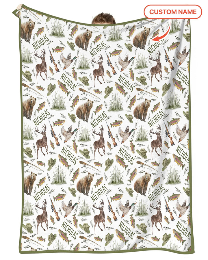Custom Name Little Hunter Bamboo Blanket