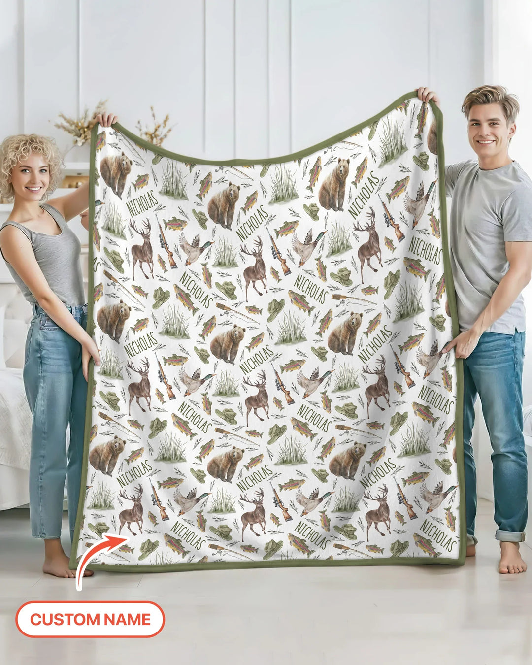 Custom Name Little Hunter Bamboo Blanket
