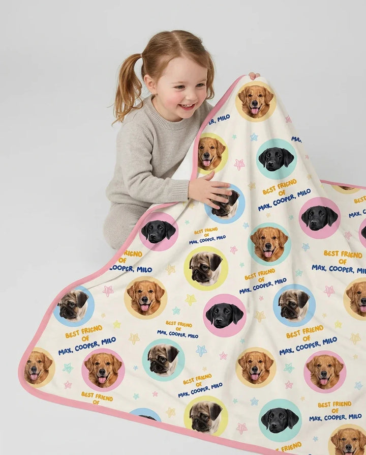 Manta de bambú personalizada con nombre y fotos de mascota para mejor amigo/a
