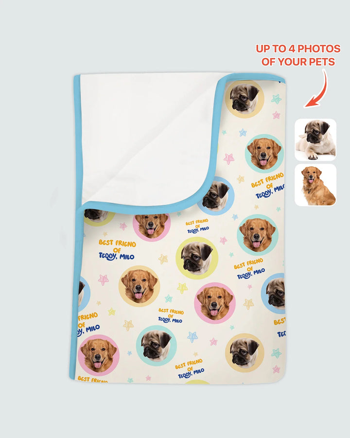 Manta de bambú personalizada con nombre y fotos de mascota para mejor amigo/a