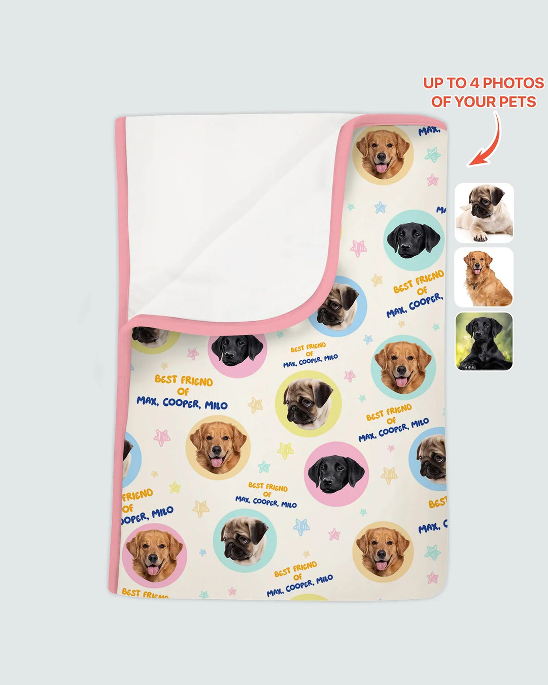 Manta de bambú personalizada con nombre y fotos de mascota para mejor amigo/a