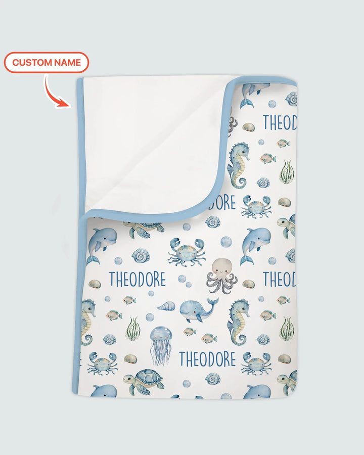 Custom Name Ocean Friends  Bamboo Blanket