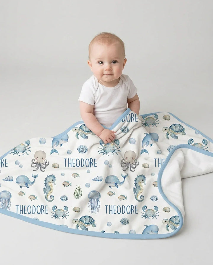 Custom Name Ocean Friends  Bamboo Blanket