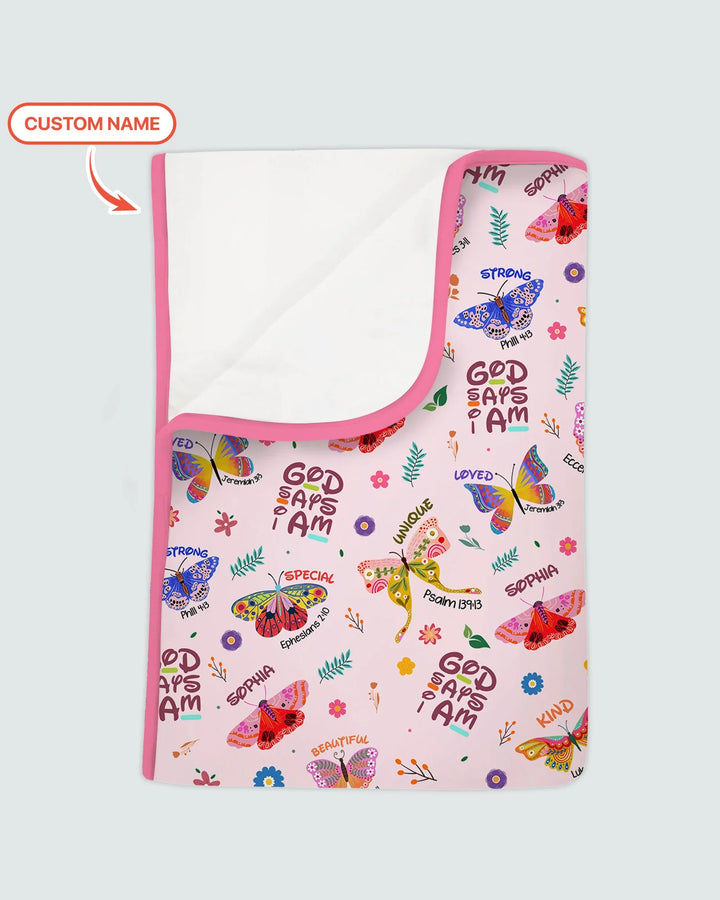 Custom Name God says I am Butterfly Bamboo Blanket