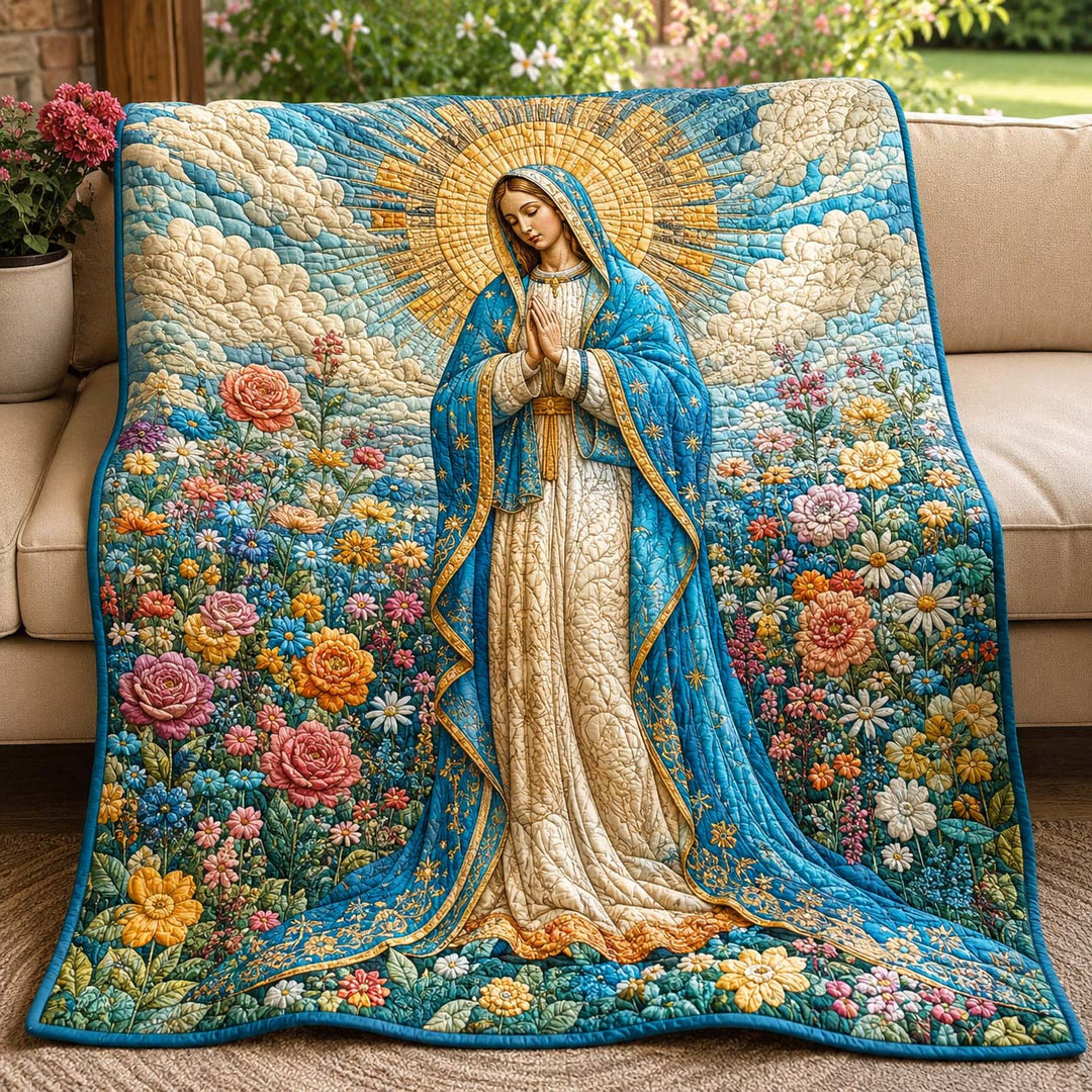 Blessed Mother in the Heavenly Flower Garden Bamboo Quilt Blanket