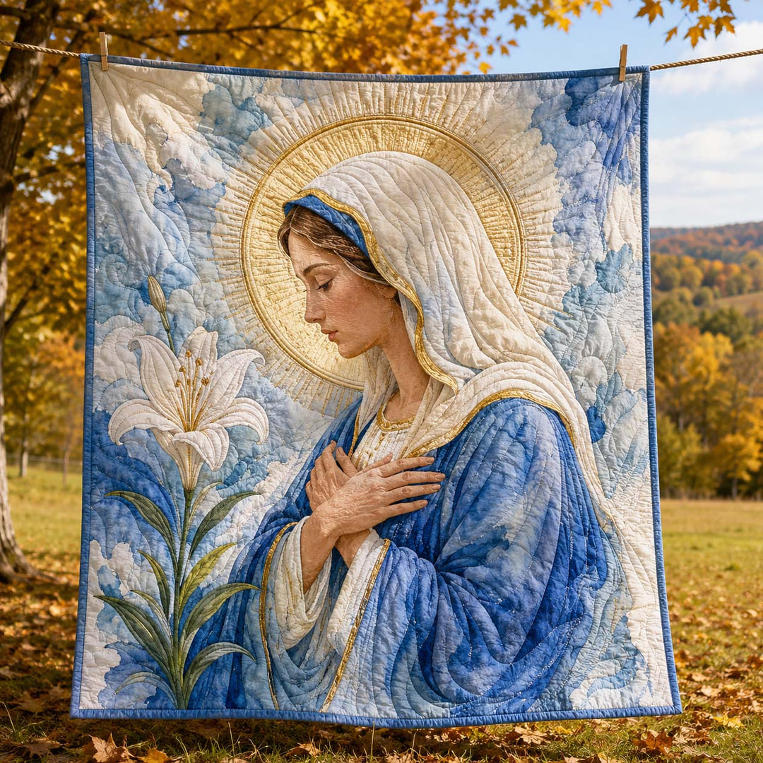 Blessed Mother of the White Lily Bamboo Quilt Blanket