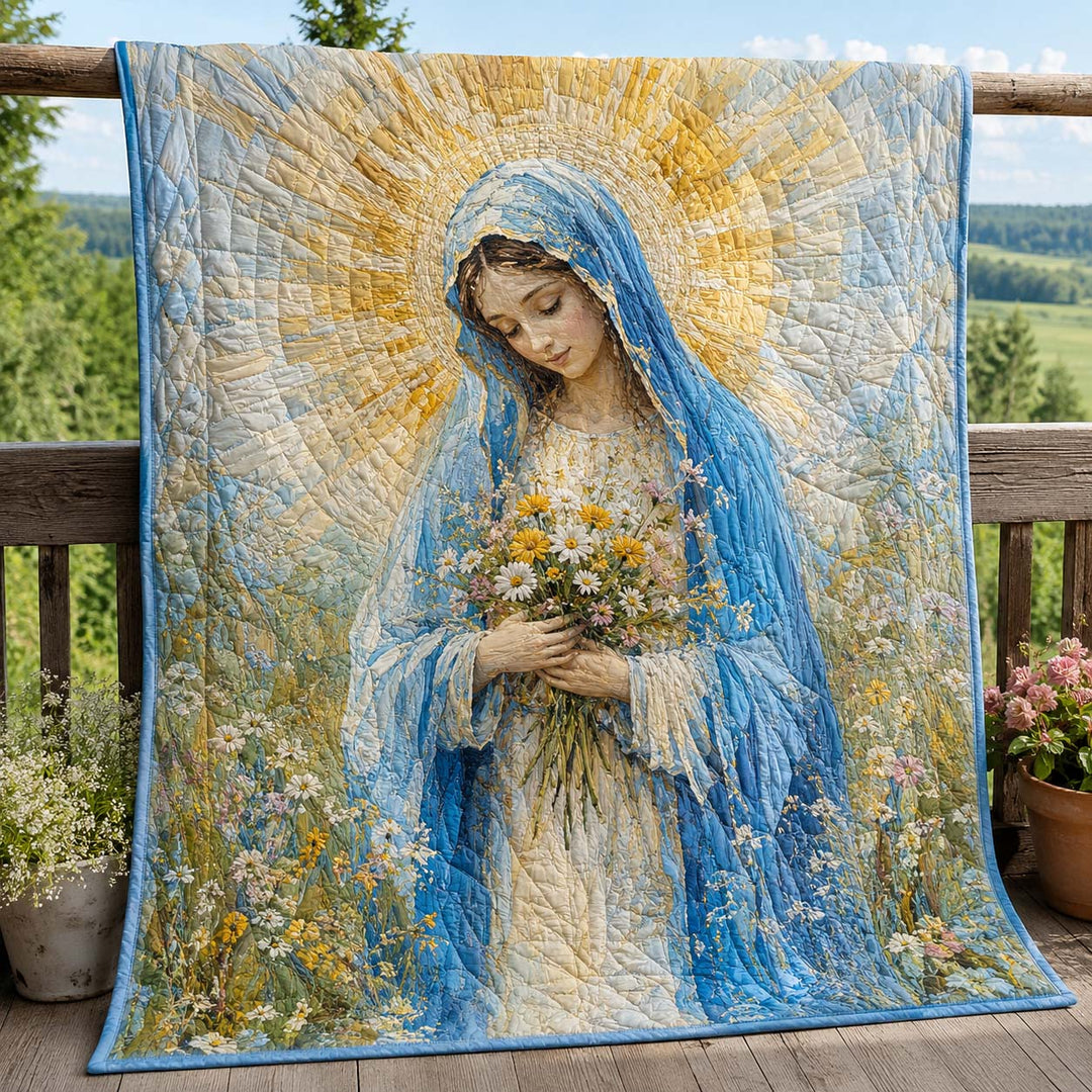 Blessed Mother of the Wildflower Meadow Bamboo Quilt Blanket