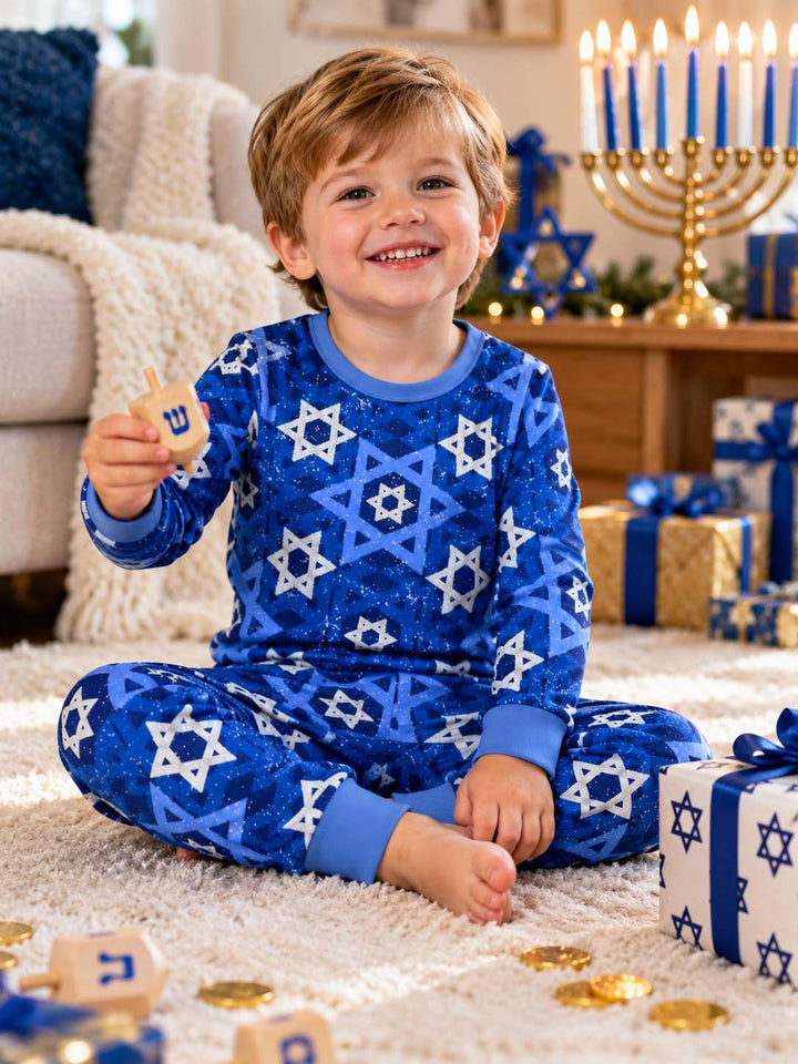 Blue Star of David Bamboo Two Piece Long Sleeve Pajama Set