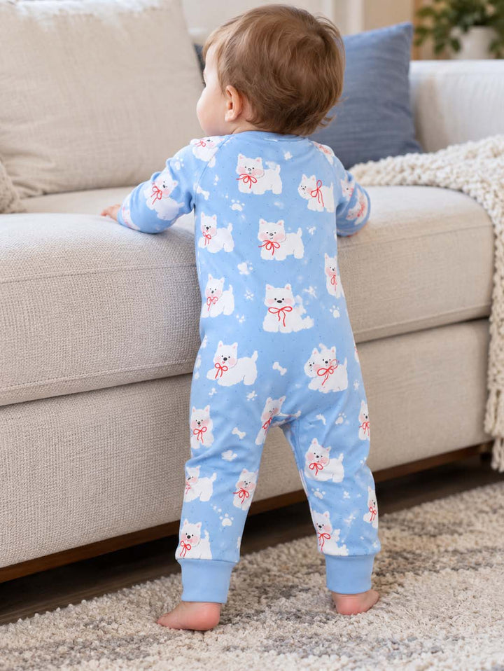 Blue White Puppy Red Bow Bamboo Convertible Zippy
