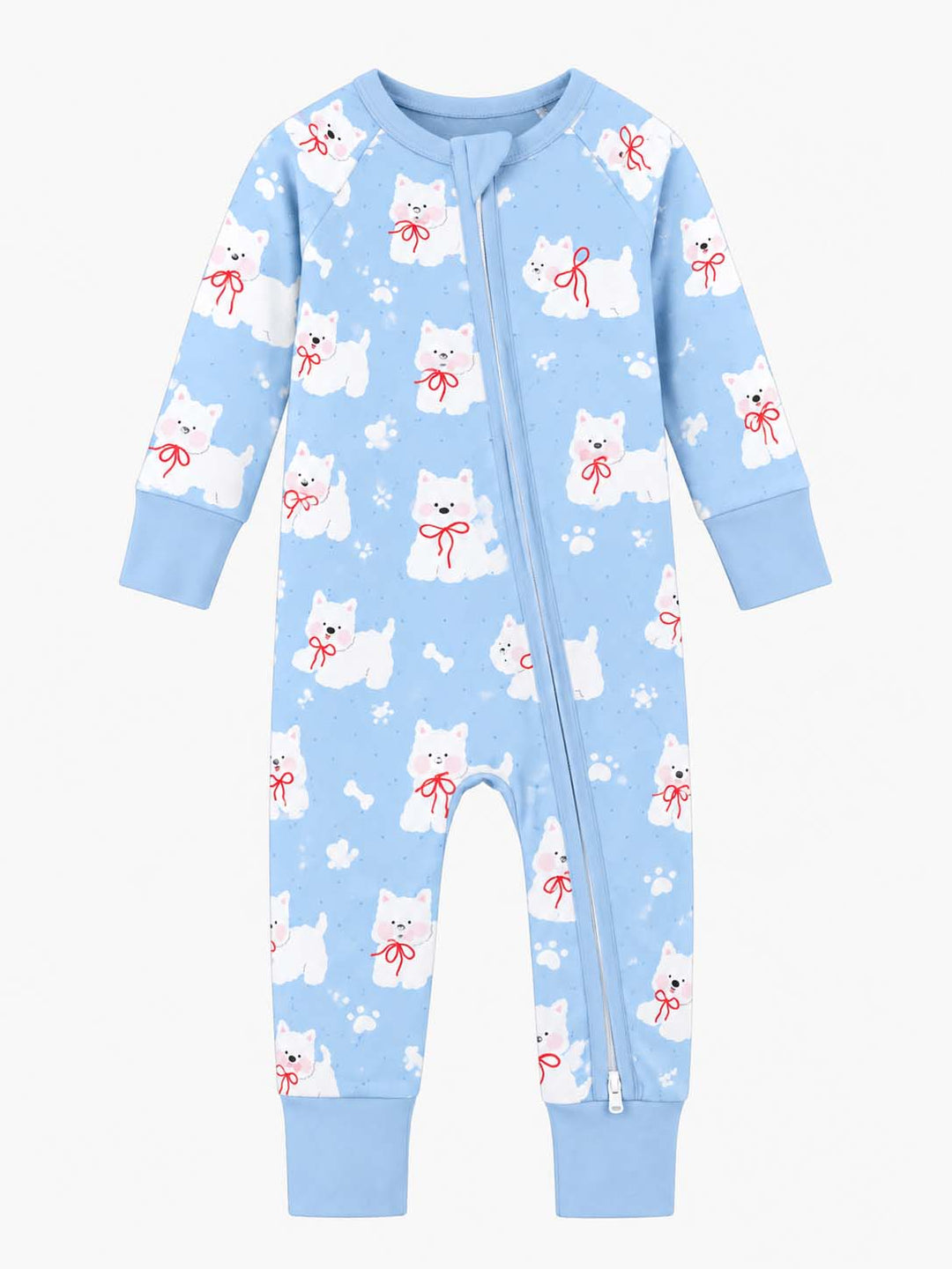 Blue White Puppy Red Bow Bamboo Convertible Zippy