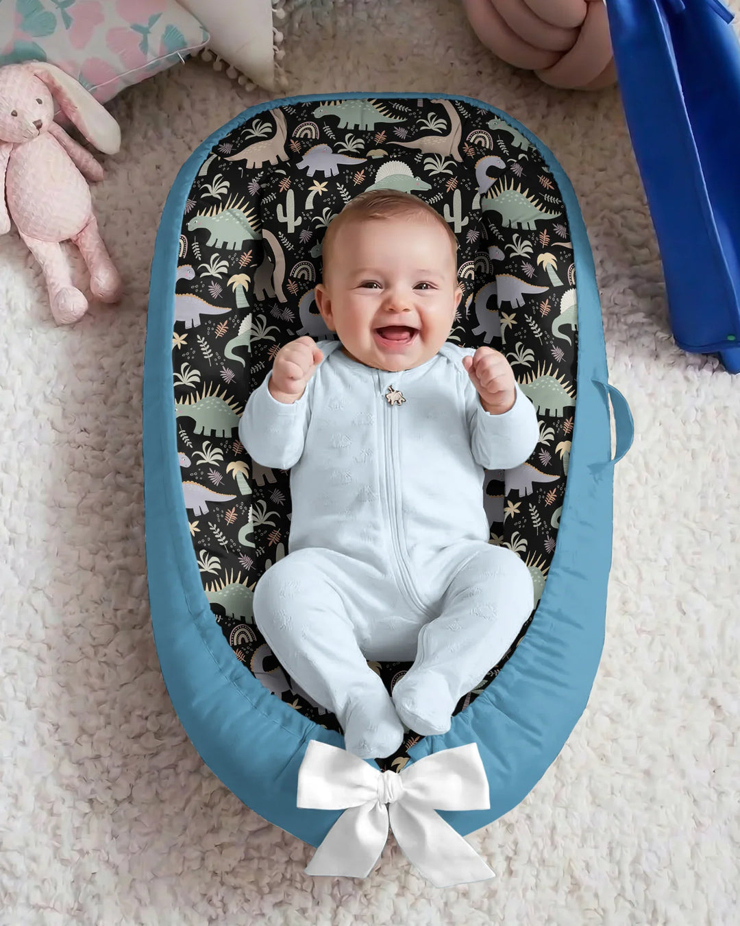 Navy Jurassic Jungle Bamboo Baby Nest Bed