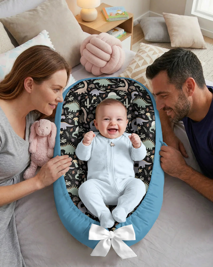 Navy Jurassic Jungle Bamboo Baby Nest Bed