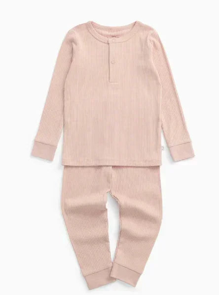 Waldgrünes, geripptes, zweiteiliges Pyjama-Set mit langen Ärmeln 