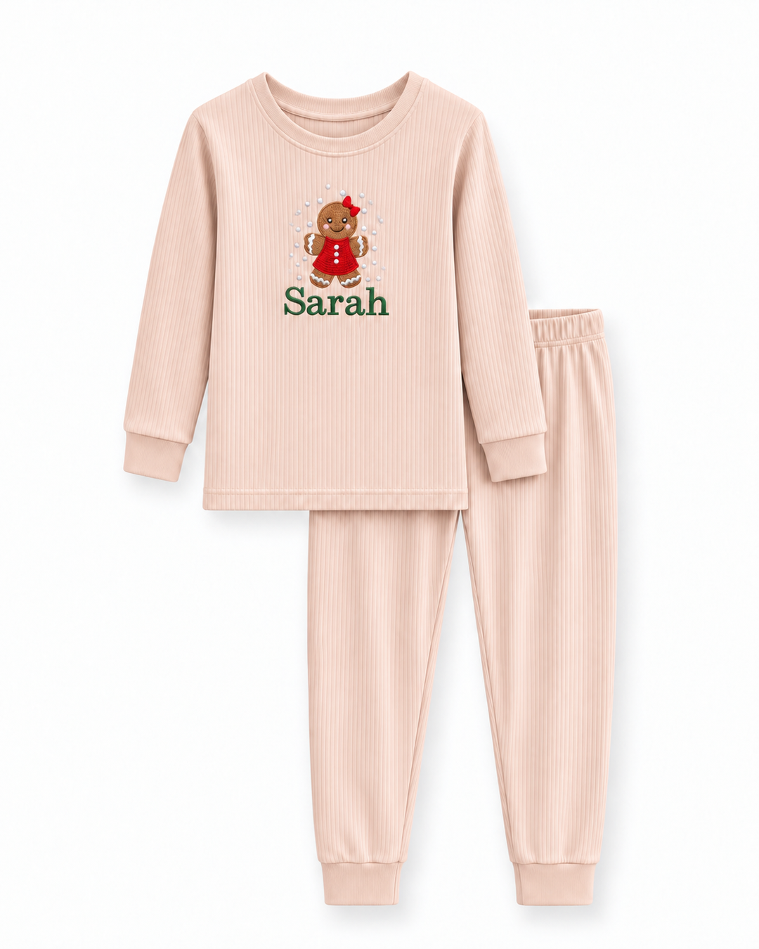 Cutie Christmas Cookies Embroidered Ribbed Bamboo Two Piece Long Sleeve Pajama Set