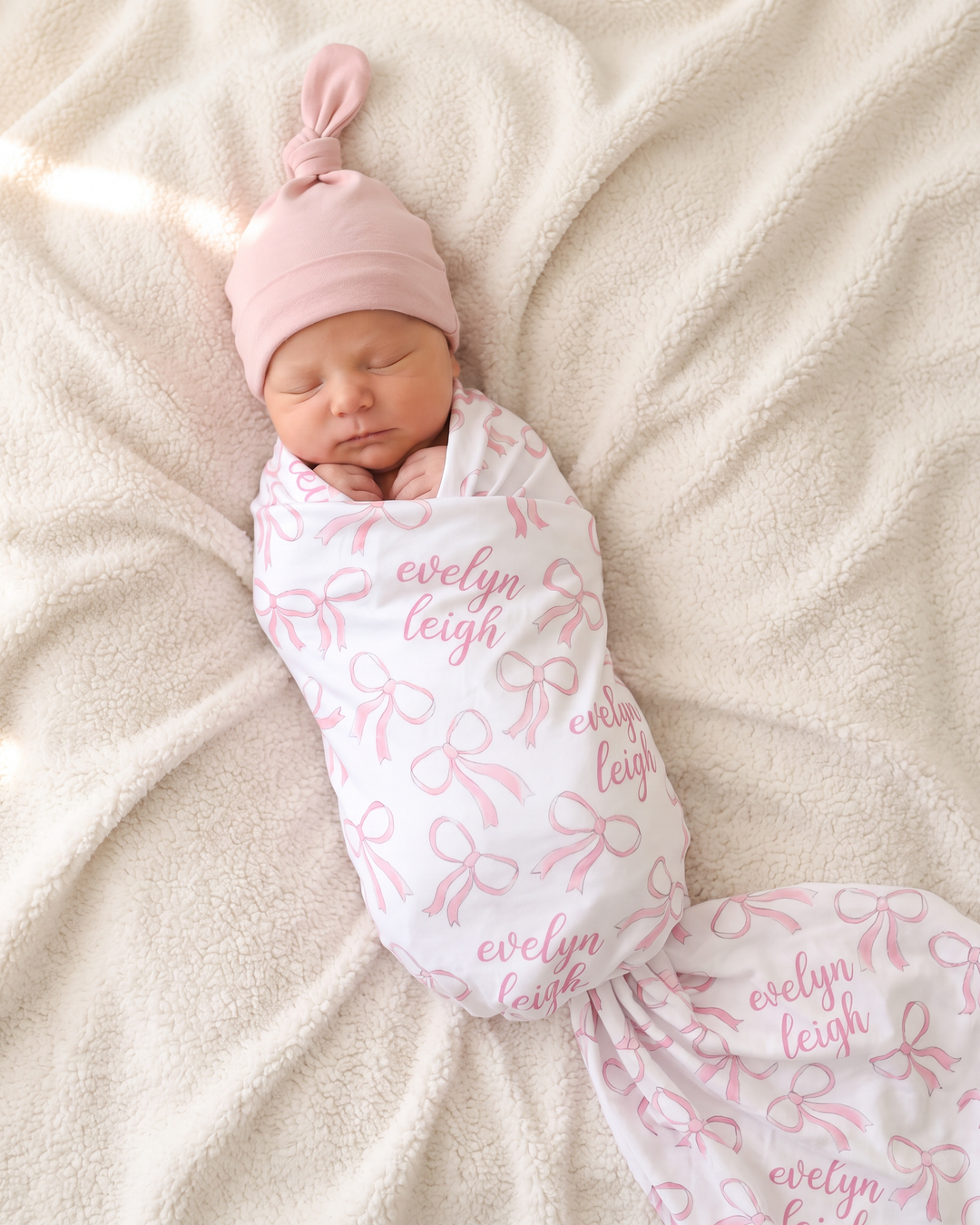 Personalized Blushing Bows Bamboo Swaddle Blanket