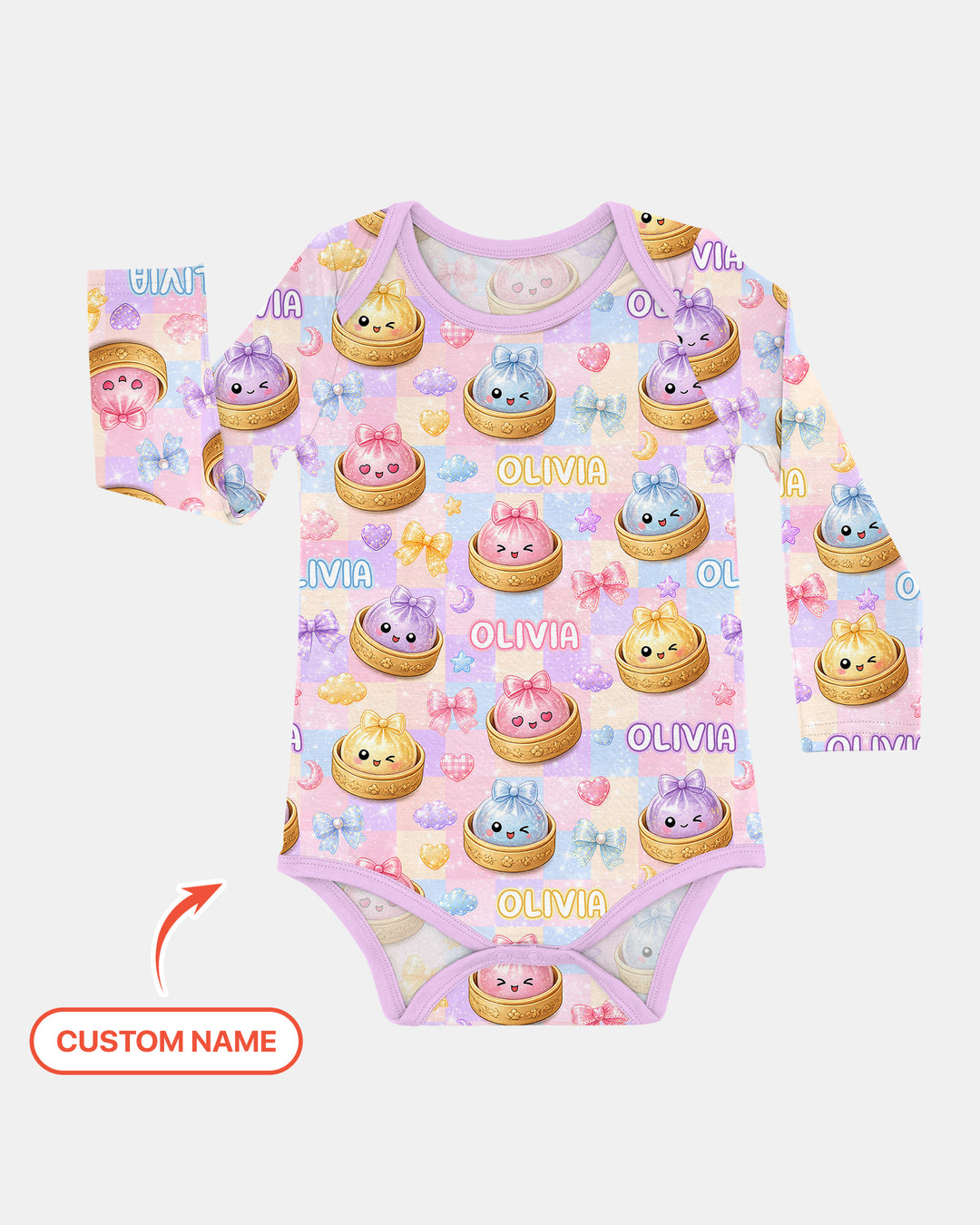 Custom Name Coquette Glitter Dumpling Bamboo Bodysuit