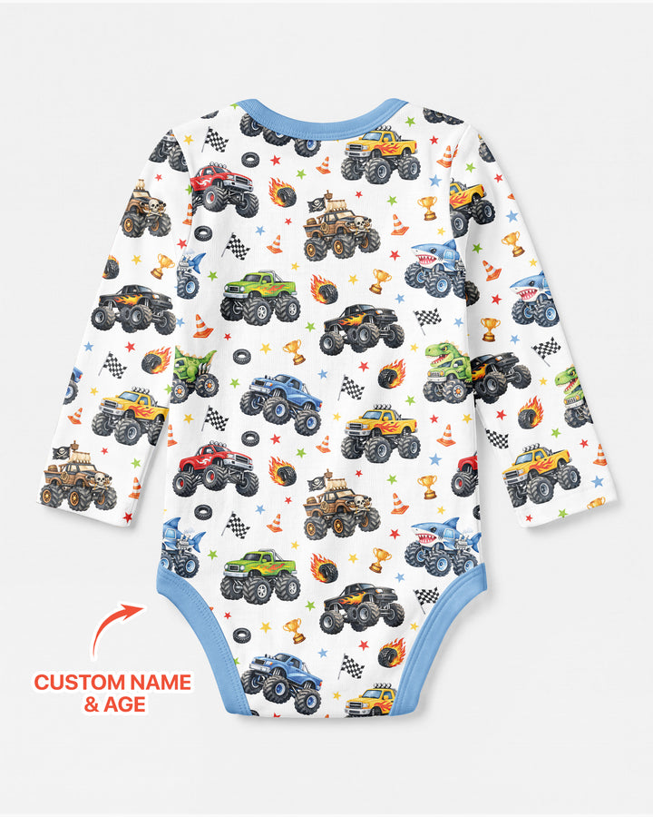 Personalized Monster Trucks Birthday Boy Bamboo Bodysuit