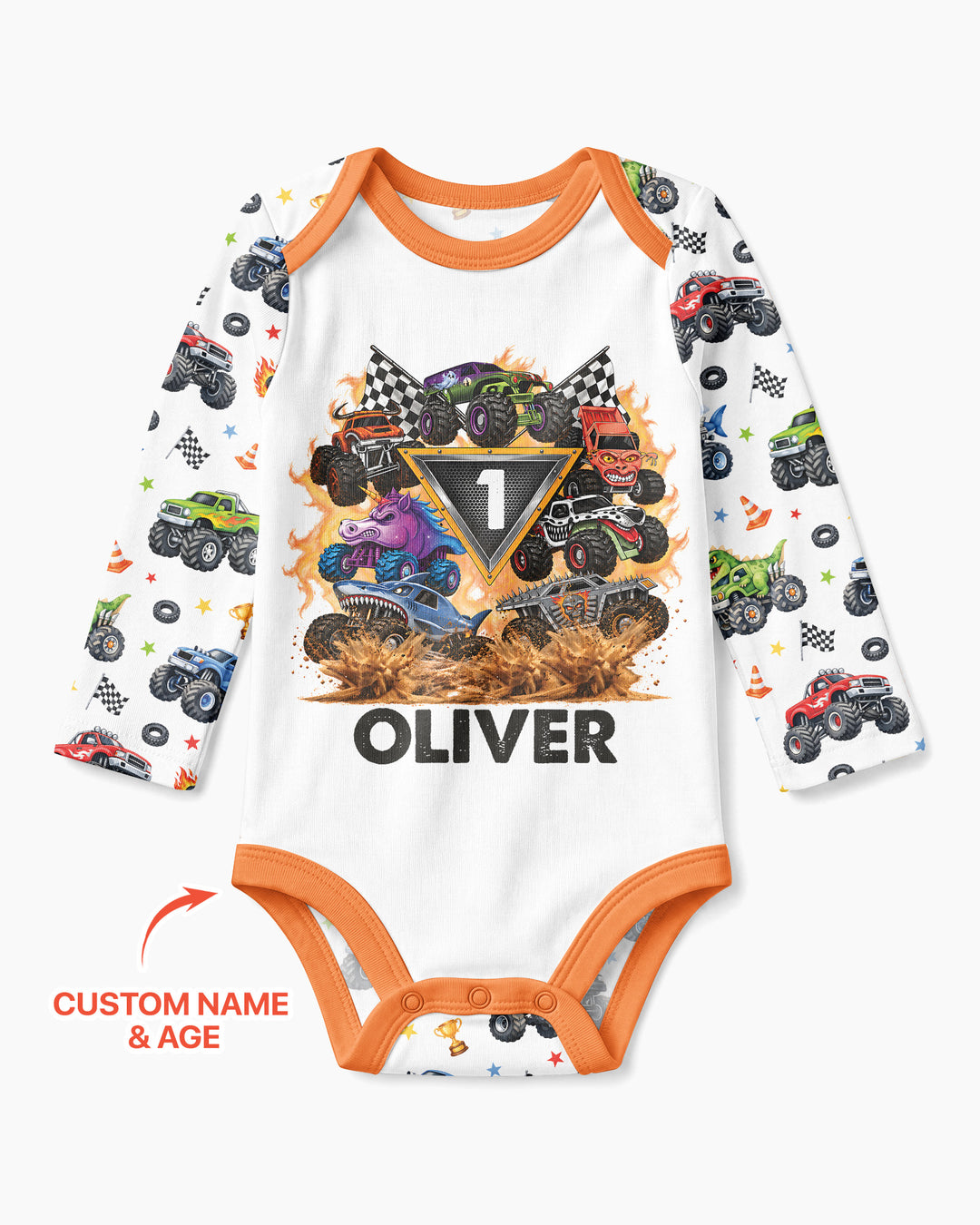 Personalized Monster Trucks Birthday Boy Bamboo Bodysuit