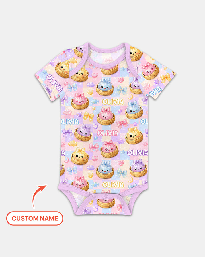 Custom Name Coquette Glitter Dumpling Bamboo Bodysuit