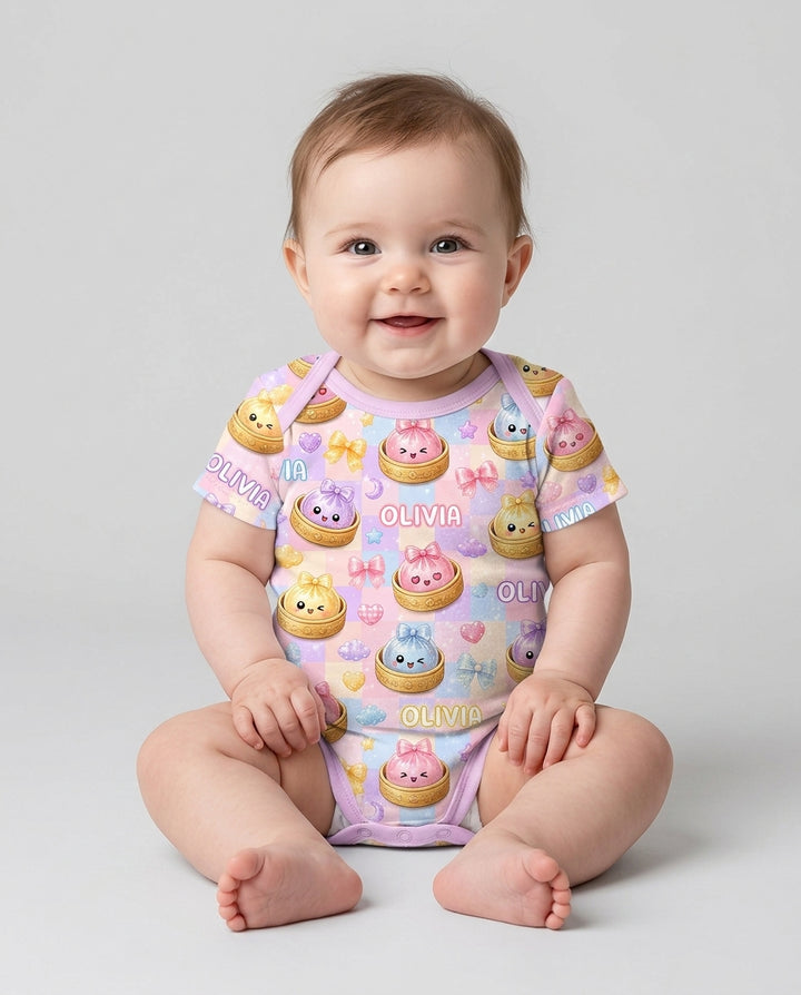 Custom Name Coquette Glitter Dumpling Bamboo Bodysuit