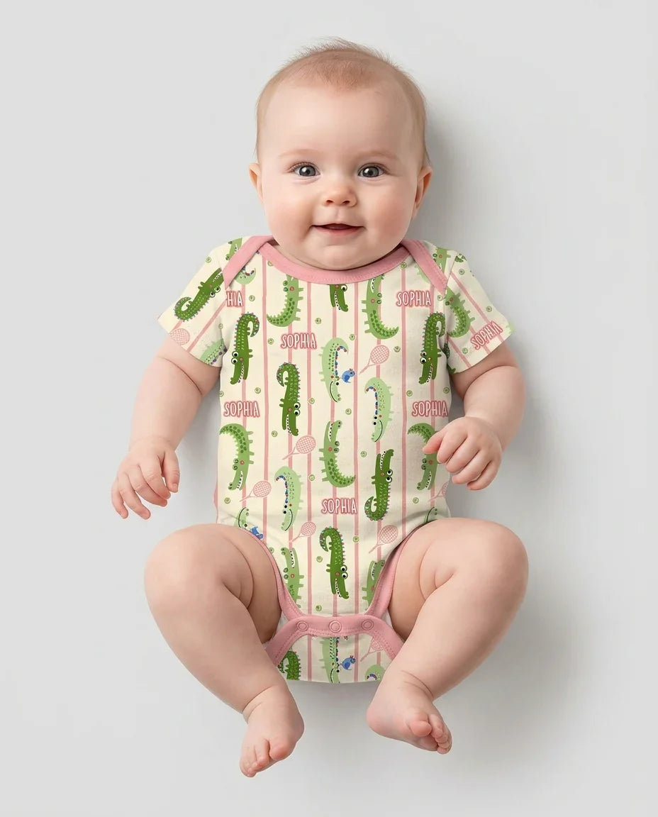 Custom Name Tennis Crocodiles Bamboo Bodysuit