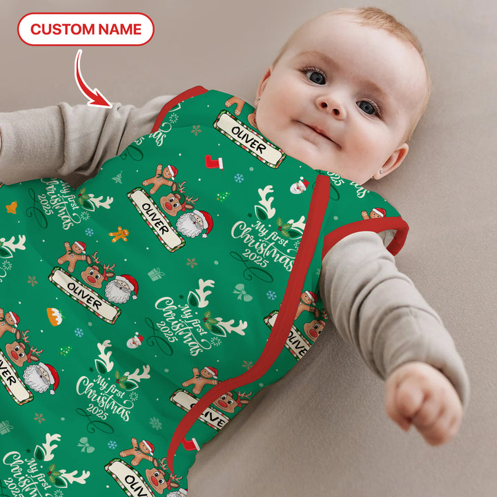 Benutzerdefinierter Name "My Deer First's Christmas" für Jungen - Schlafsack