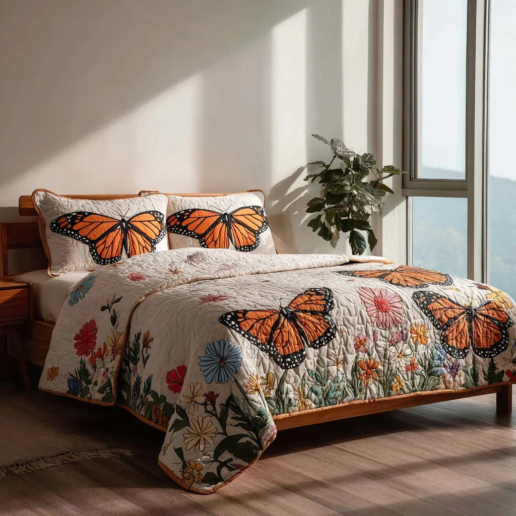 Butterfly Golden Light Bamboo Quilt Bedding Set