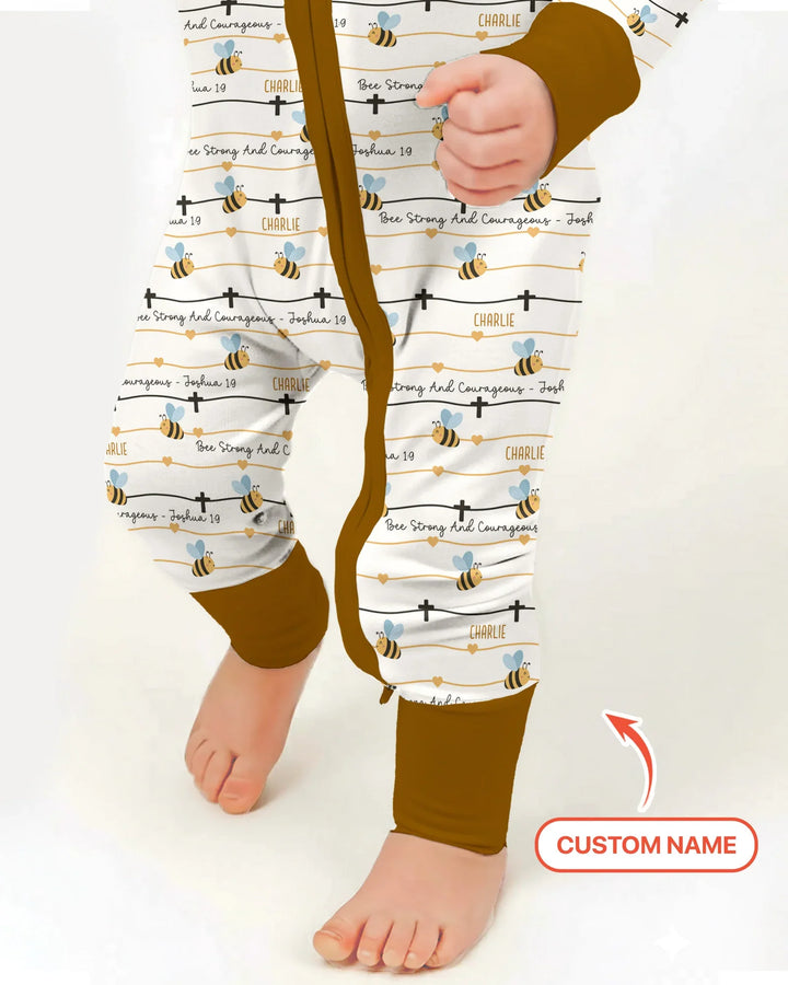 Bee Strong And Courageous Custom Name Bamboo Convertible Zippy