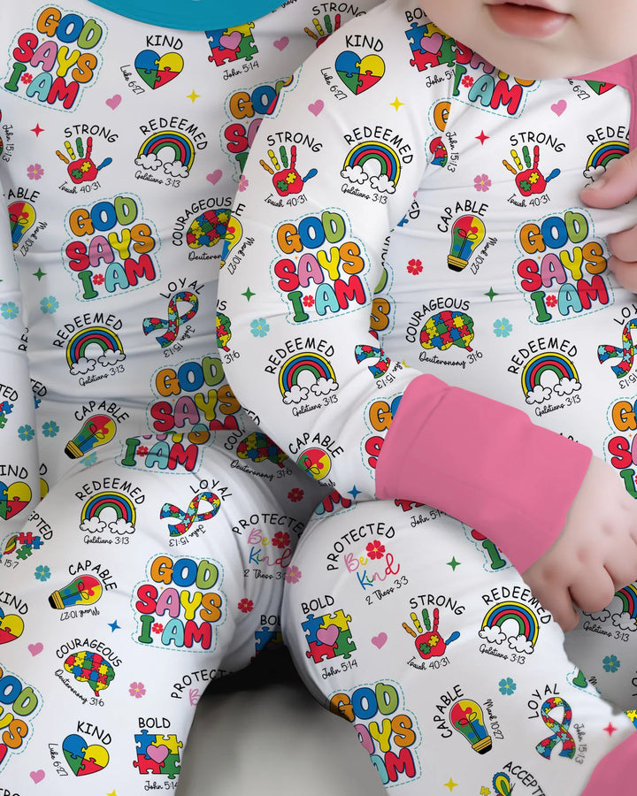 God Says I Am Autism Awareness Bamboo Two Piece Long Sleeve Pajama Set