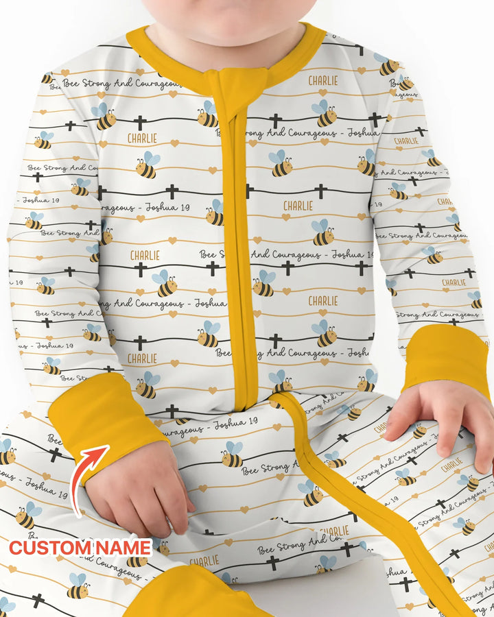 Bee Strong And Courageous Custom Name Bamboo Convertible Zippy