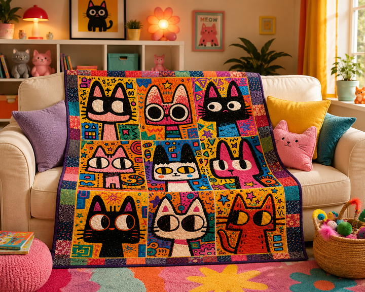 Meow Squad Quilt Bedding Bamboo Blanket