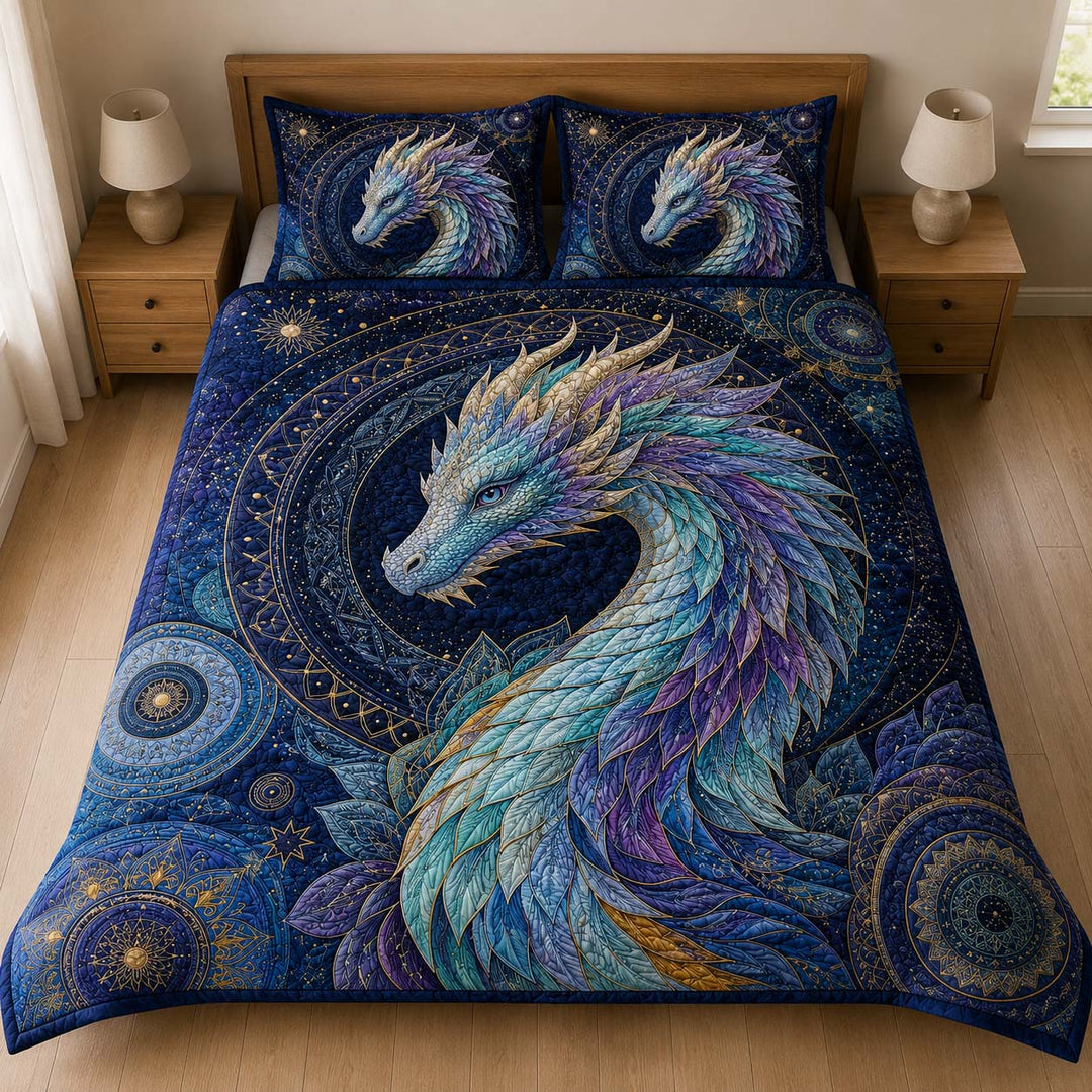 Celestial Crystal Feather Dragon Bamboo Quilt Bedding Set