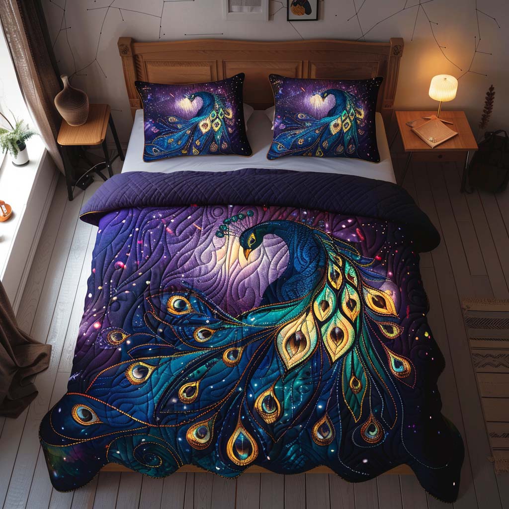 Celestial Midnight Peacock Dream Bamboo Quilt Bedding Set