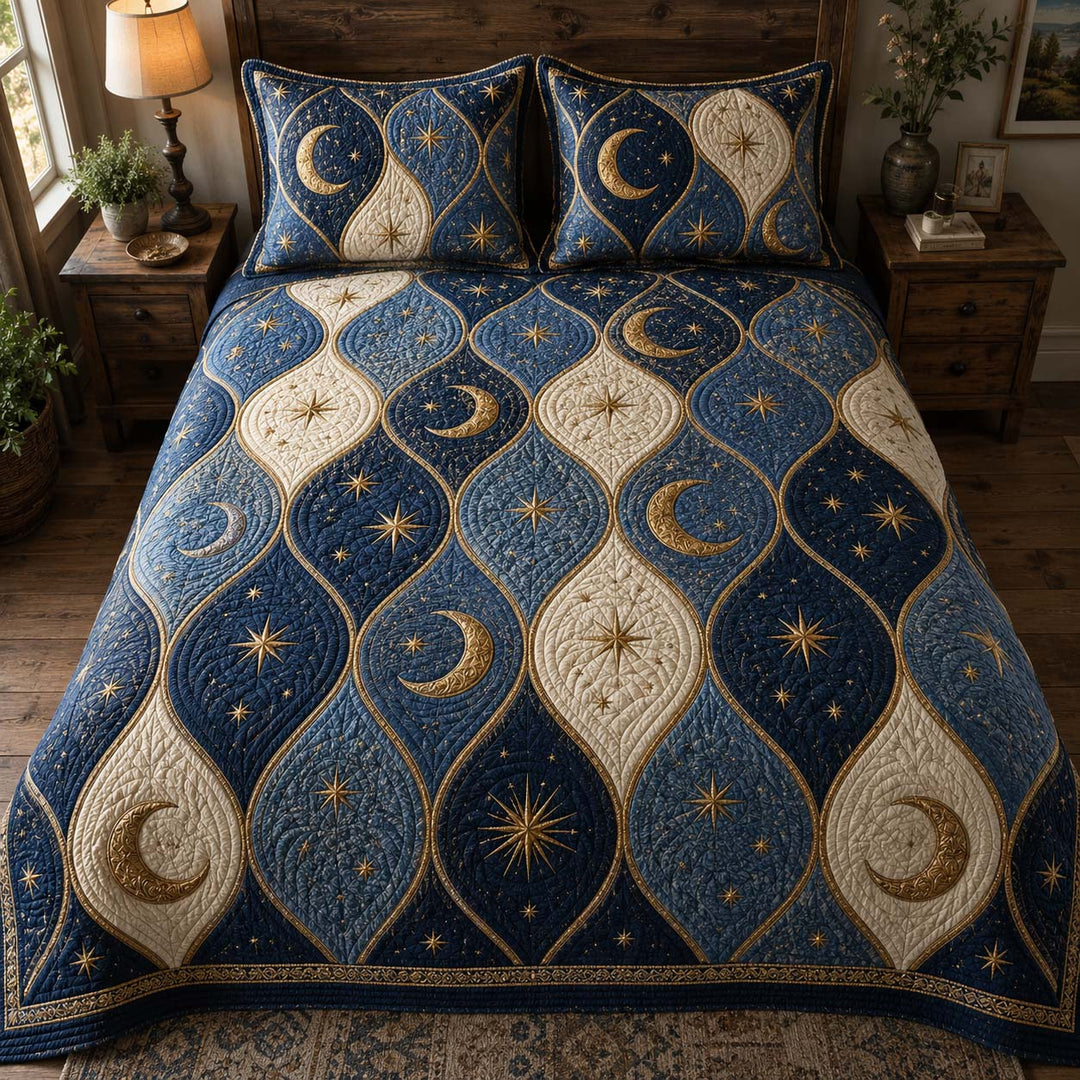 Celestial Ogee Lattice Bamboo Quilt Bedding Set