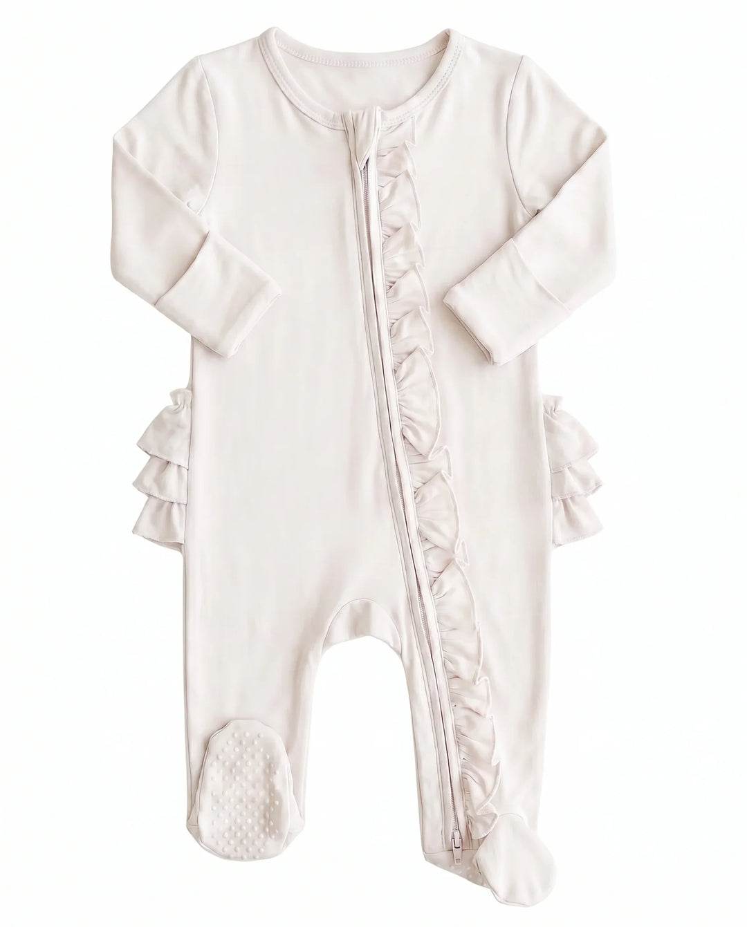 Solid Color Zipper Ruffle Footie