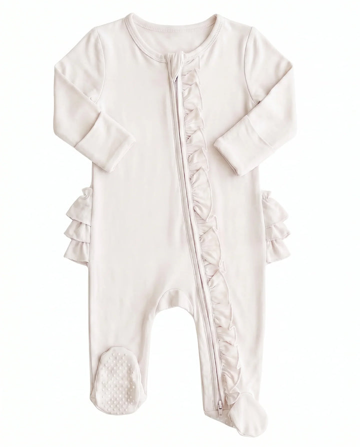 Solid Color Zipper Ruffle Footie