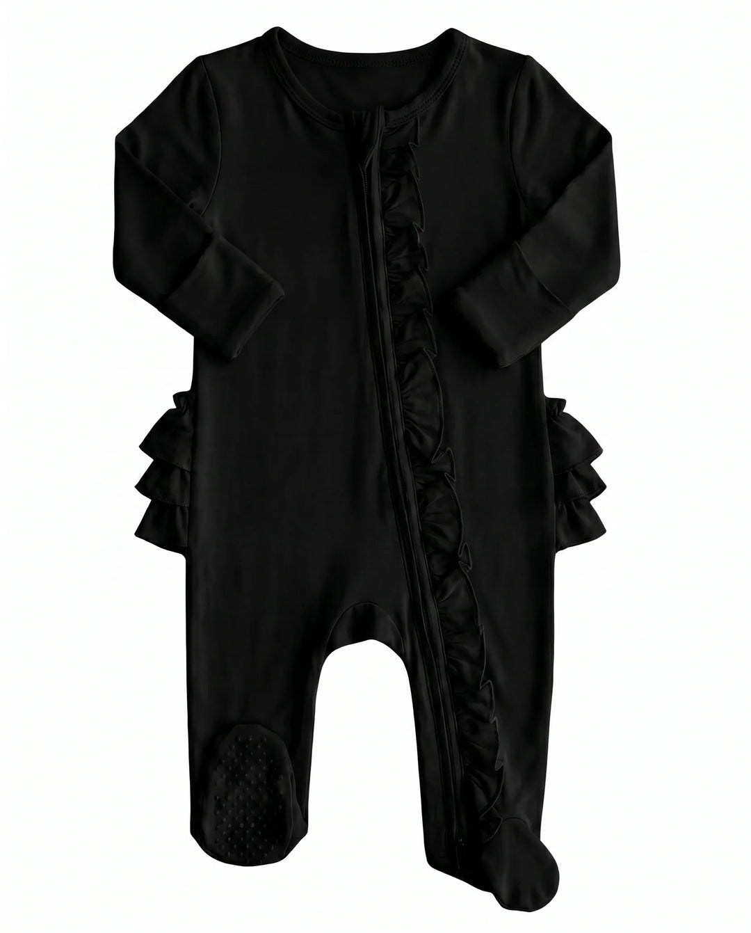 Solid Color Zipper Ruffle Footie
