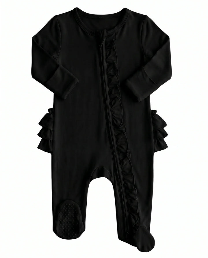 Solid Color Zipper Ruffle Footie