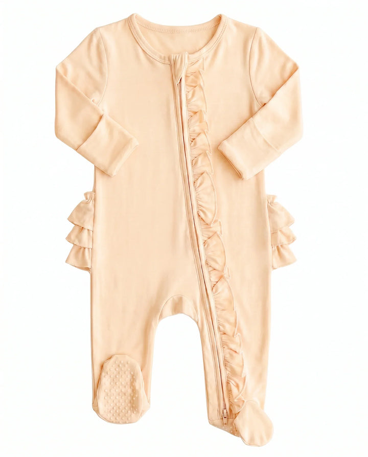 Solid Color Zipper Ruffle Footie