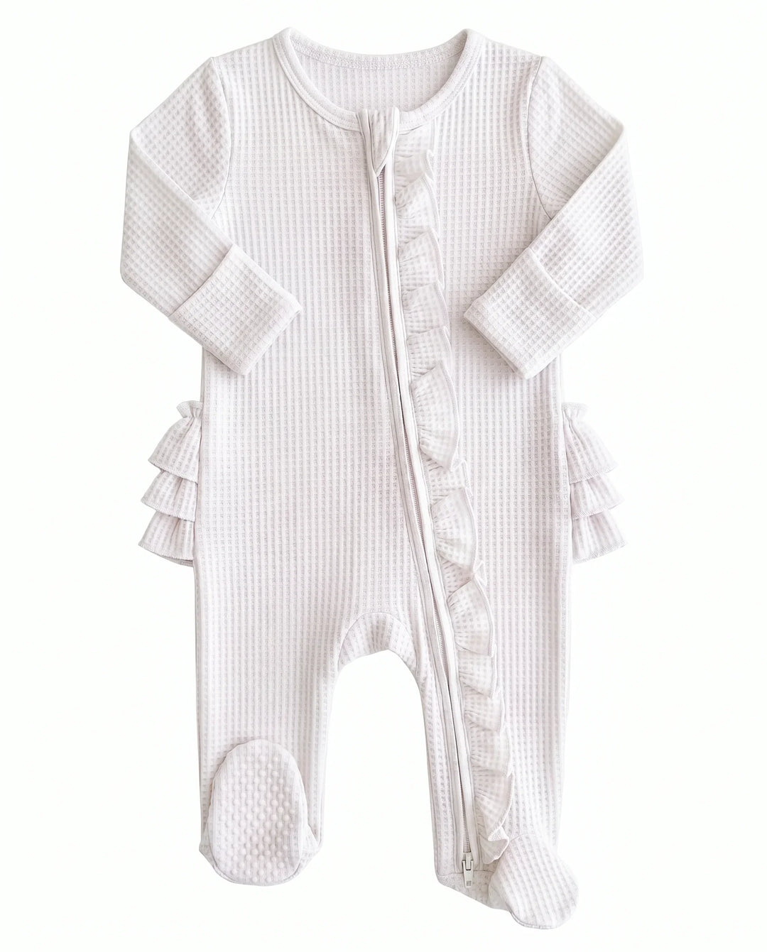Waffle Zipper Ruffle Footie