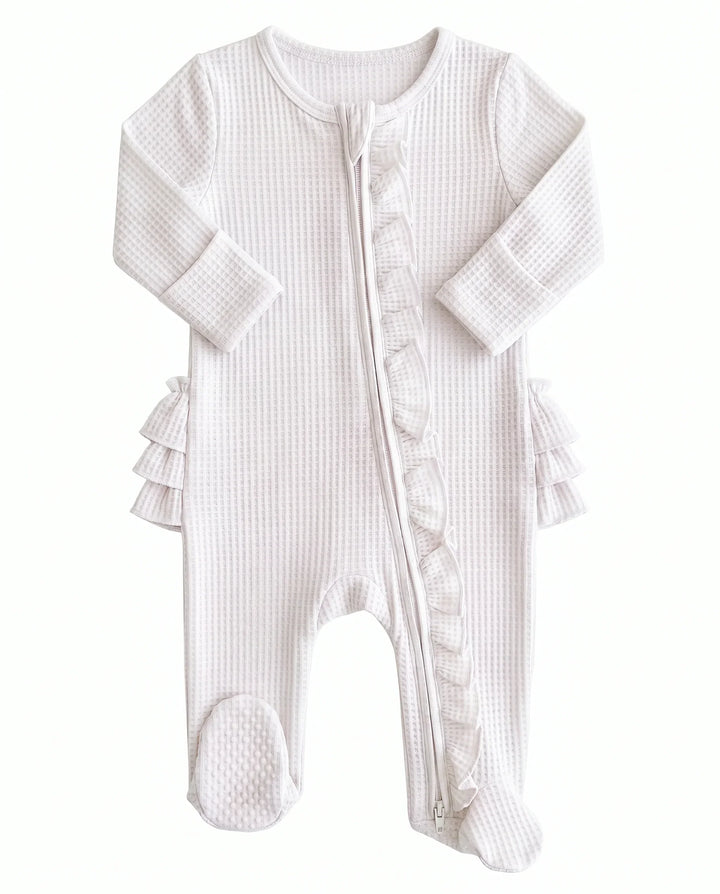 Waffle Zipper Ruffle Footie
