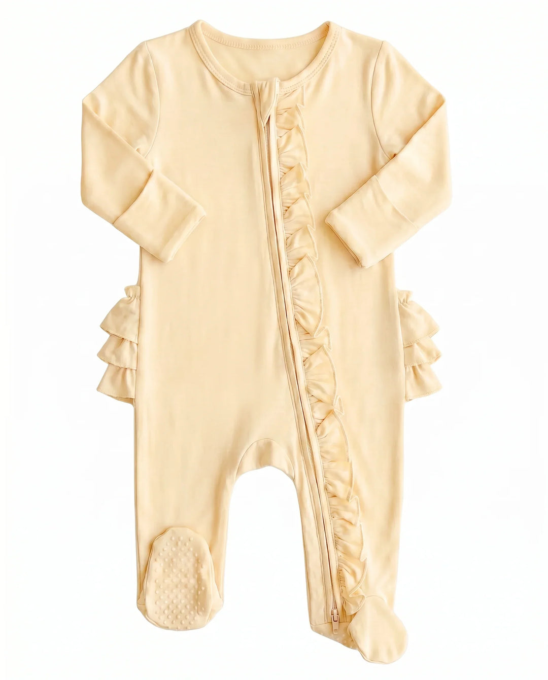Solid Color Zipper Ruffle Footie