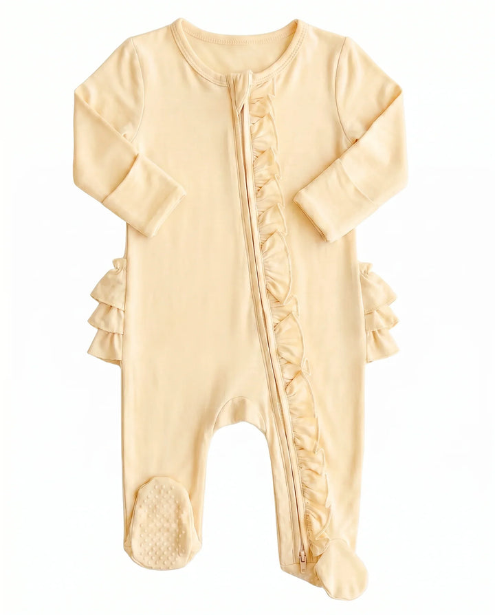 Solid Color Zipper Ruffle Footie