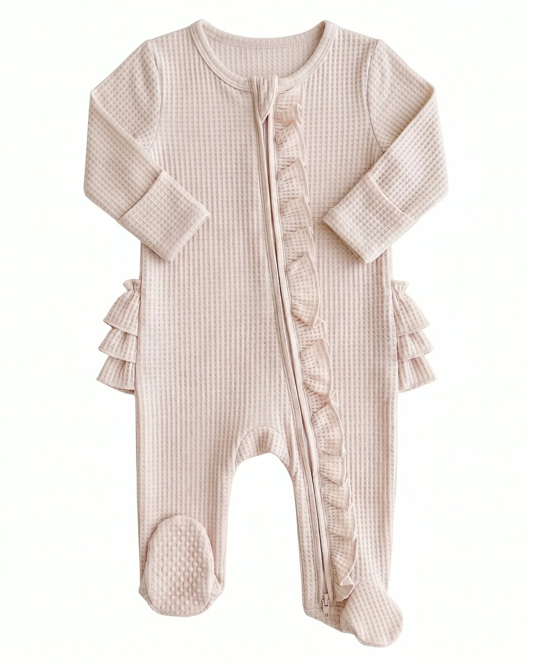 Waffle Zipper Ruffle Footie