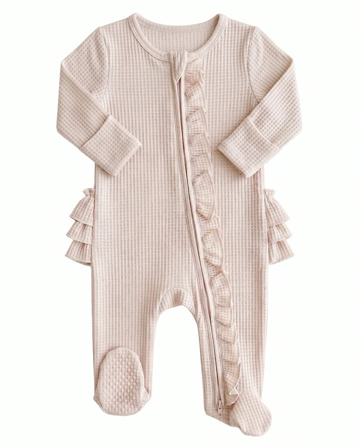 Waffle Zipper Ruffle Footie